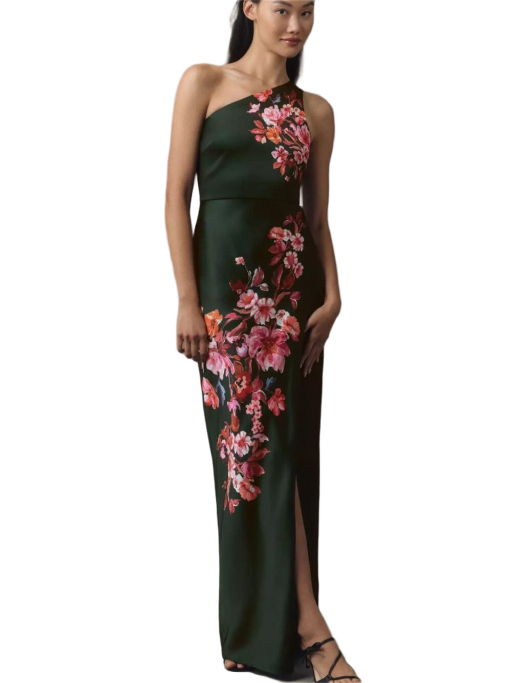 NEW BHLDN Dylan One-Shoulder Stretch Satin Maxi Dress Emerald Green Size 20W